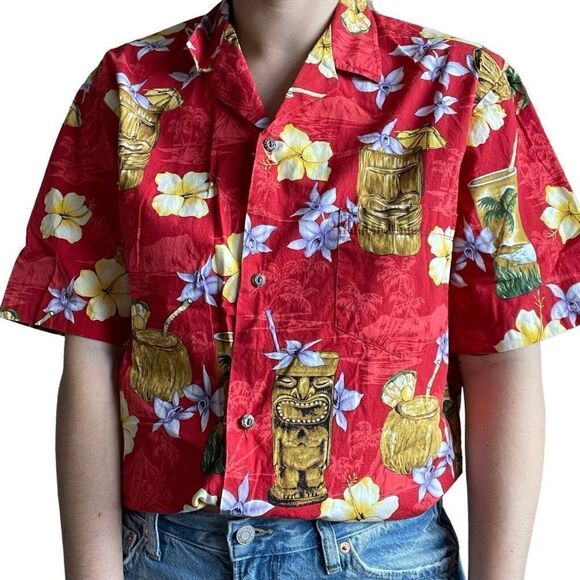 Vintage 90s Mens Royal Creations Hawaiian Floral Tropical Tiki Button Down Sz M - Picture 4 of 10